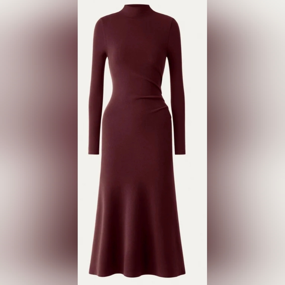 OGL Burgundy Long-Sleeve Mock Neck Knit Dress - Ecomousse Premium Warmth